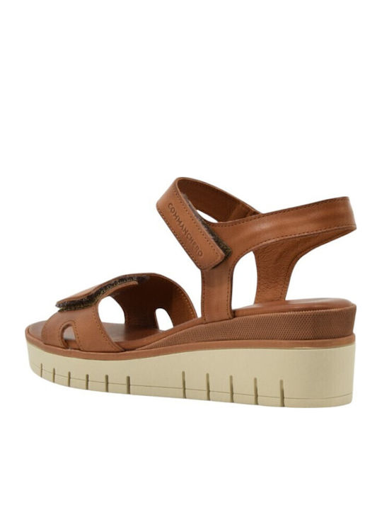 Women's Leather Ankle Strap Platforms Tabac Brown