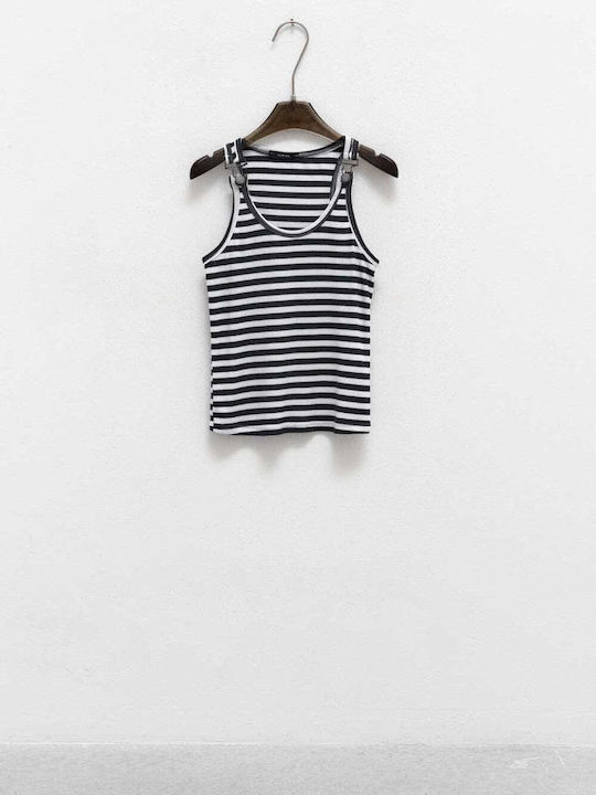 Women's Blouse Sleeveless Striped Black/White