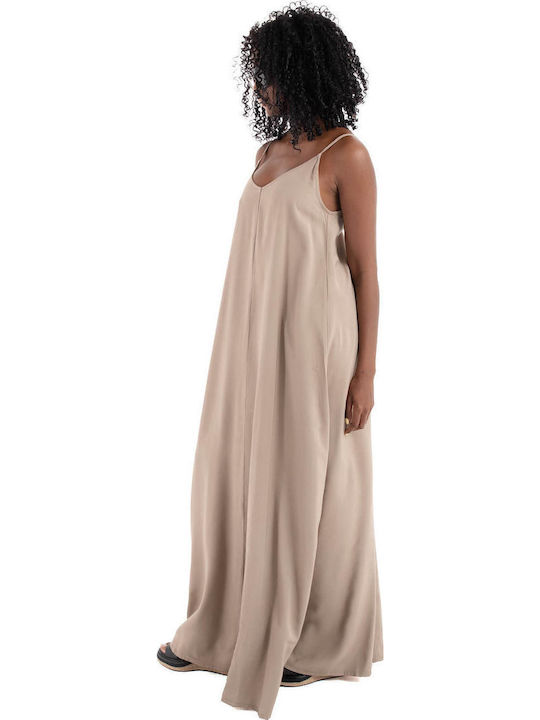 Fungi Sommer Maxi Damenkleid Dunkelbeige