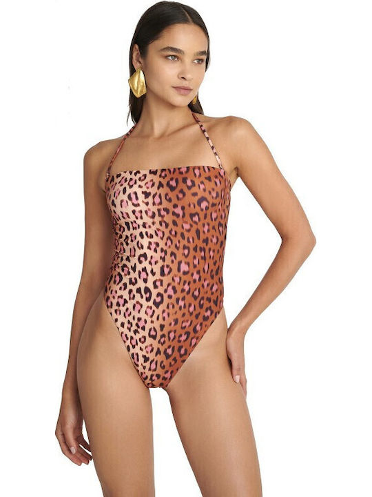One-Piece Swimsuit Animal Print Brown