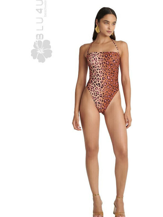 One-Piece Swimsuit Animal Print Brown