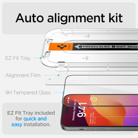 Spigen Glas.tr Ez Fit Закалено стъкло за цялото лице Черен (iPhone 15 Plus)