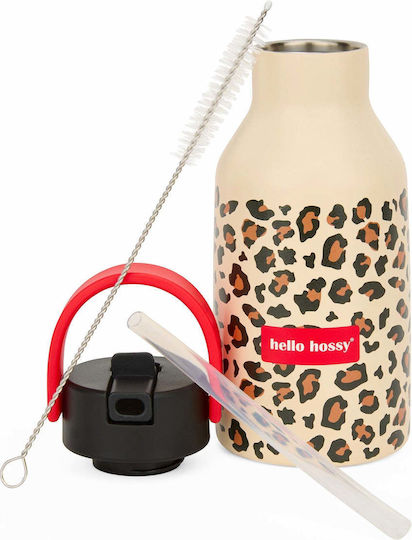 Hello Hossy Sticlă Pentru Copii Din Oțel Inoxidabil Cu Pai Leopard 350ml