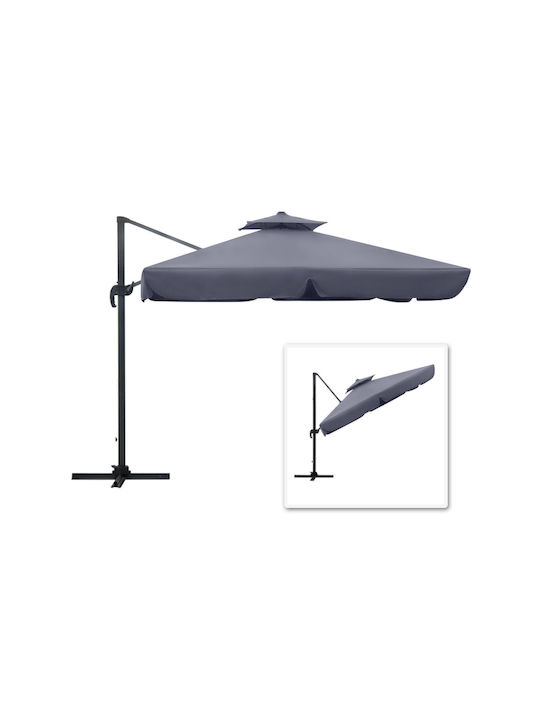 Professioneller Hängender Quadratischer Aluminium-Garten- und Terrassen-Sonnenschirm Anthrazit 3x3m