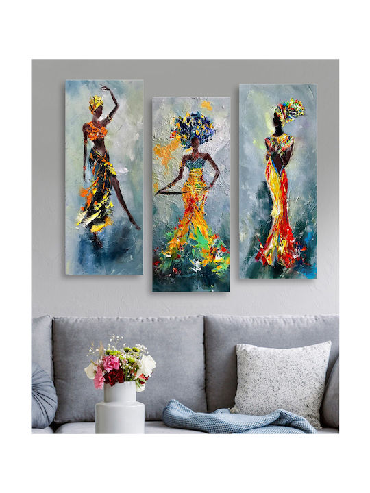 HomeMarkt African Τρίπτυχος Πίνακας Ξύλινος 60x50cm
