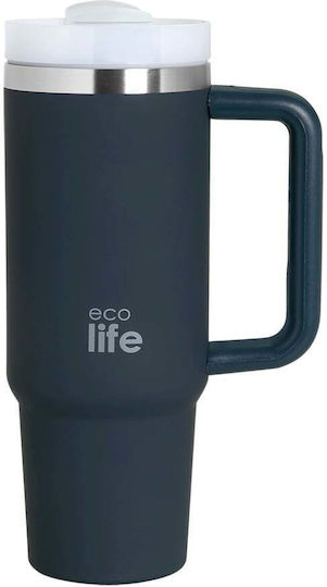 Ecolife Handled Tumbler Recyclable Handled Tumbler Thermos Stainless Steel BPA Free 900ml Stormy Sea with Straw and Handle