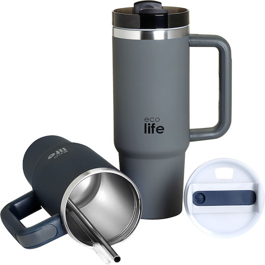 Ecolife Handled Tumbler Recyclable Handled Tumbler Thermos Stainless Steel BPA Free 900ml Stormy Sea with Straw and Handle