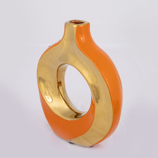 Set of Ceramic Vases Orange Dimensions 17.5x19cm 2 Pieces