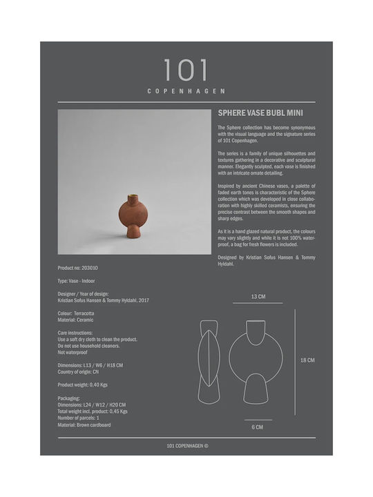 101 Copenhagen Decorative Vase Orange 13x6x18cm