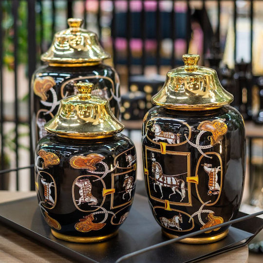 Decorative Vase with Lid Ceramic Black-Gold Φ18x32cm Iliadis 88135 Material Ceramic Black Iliadis Il_88135