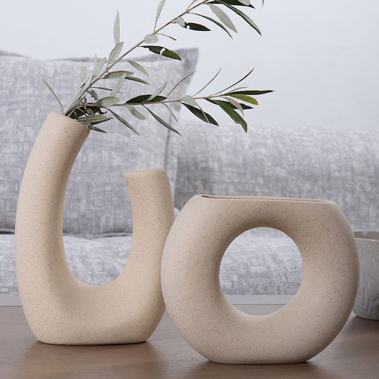 Vază decorativă din ceramică Nef-nef Homeware Jadi Ecru Jagi 17.5x5x13.5
