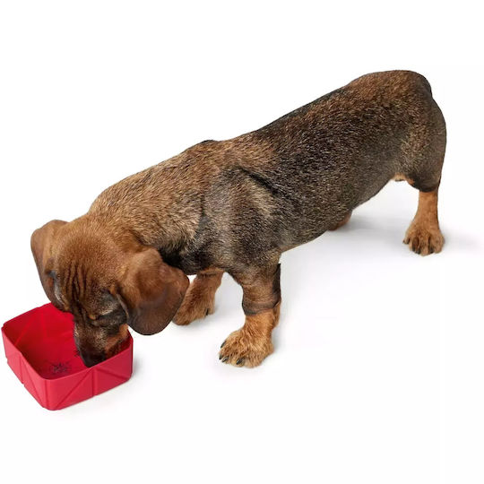 Hunter Folding Bowl Silicone Water for Dog & Cat with Base 590ml in Red Color