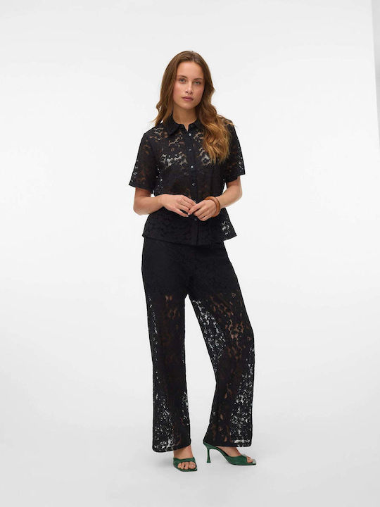 Pantaloni Largi Dama În Fit Lejer Negru