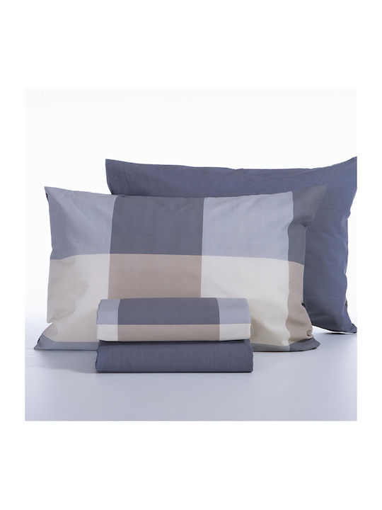 Nef-Nef Homeware Bettwäsche-Set mit Gummiband 160x200+35cm. Casual Check Denim 4Stück