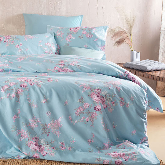 Rythmos Springtime Σετ Σεντόνια Υπέρδιπλα με Λάστιχο 165x205+25εκ. Μπλε (4τμχ)