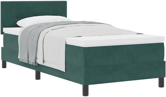Ein Einzelbett Mit Samt Dunkelgrün mit Lattenrost & Matratze 80x200cm