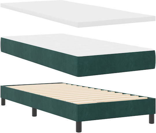 Ein Einzelbett Mit Samt Dunkelgrün mit Lattenrost & Matratze 80x200cm