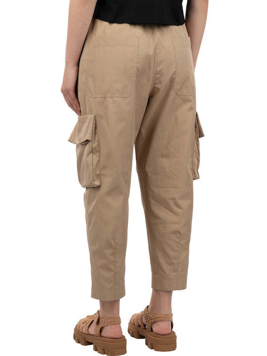 Damen Stoff Cargo Hose mit Gummizug Beige