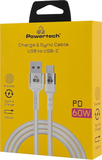 Powertech USB 2.0 Kabel USB-C männlich - USB-A 60W Weiß 1m (PTR-0160)