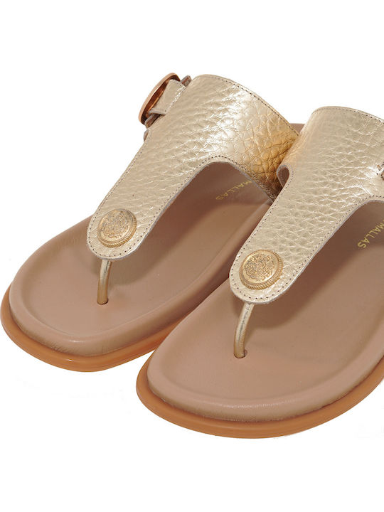 Leather Women's Flat Sandals in Gold Color