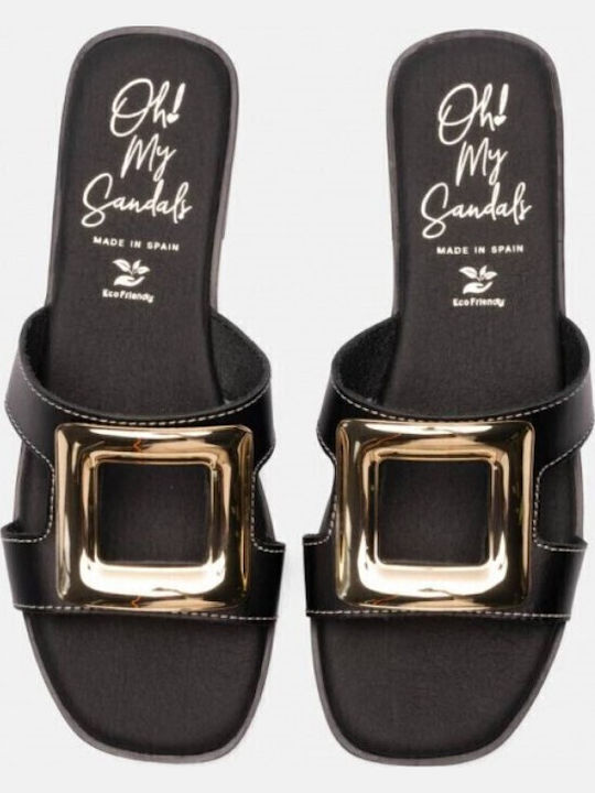 Leather Women's Flat Sandals Anatomic in Black Color