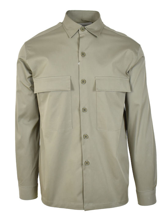 Μακρυμάνικo Τζιν Overshirt σε Κανονική Γραμμή Λαδί