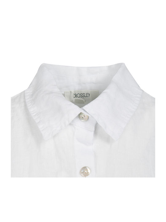 Ärmellos Damen Leinen Hemd White