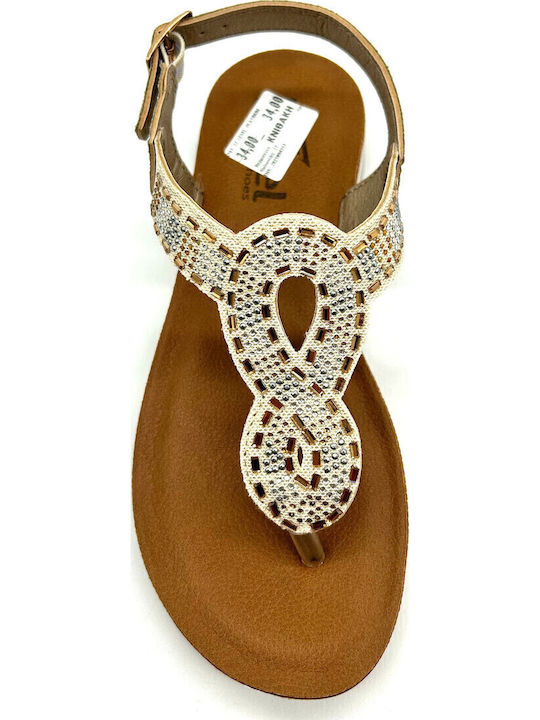 Women's Flat Sandals Anatomic with Strap in Gold Color