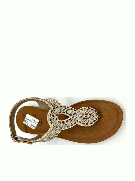 Women's Flat Sandals Anatomic with Strap in Gold Color