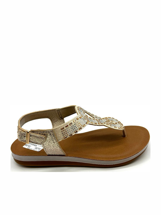 Women's Flat Sandals Anatomic with Strap in Gold Color