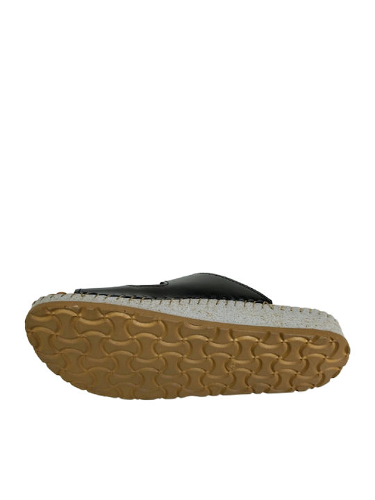 Leather Women's Flat Sandals Anatomic in Black Color