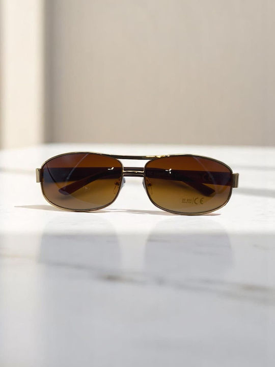 Dasoon Vision Men's Sunglasses with Gold Metal Frame and Brown Lens