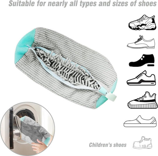 Sac pentru spălarea pantofilor Quandes cu perii interioare 360° Curățare Spălare Uscare Transport Depozitare Sac Pantofi Durabil Poliester Premium Reutilizabil Portabil Rezistent 19x39 cm Gri