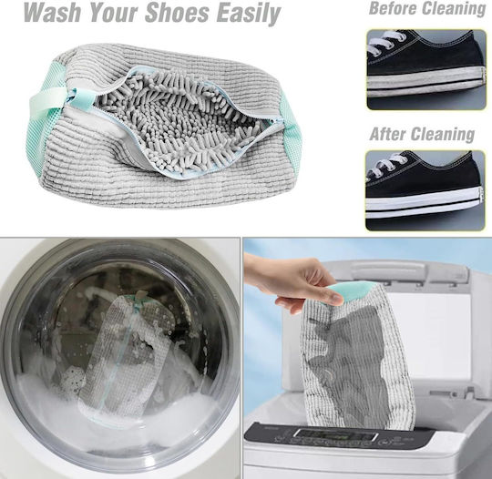 Sac pentru spălarea pantofilor Quandes cu perii interioare 360° Curățare Spălare Uscare Transport Depozitare Sac Pantofi Durabil Poliester Premium Reutilizabil Portabil Rezistent 19x39 cm Gri