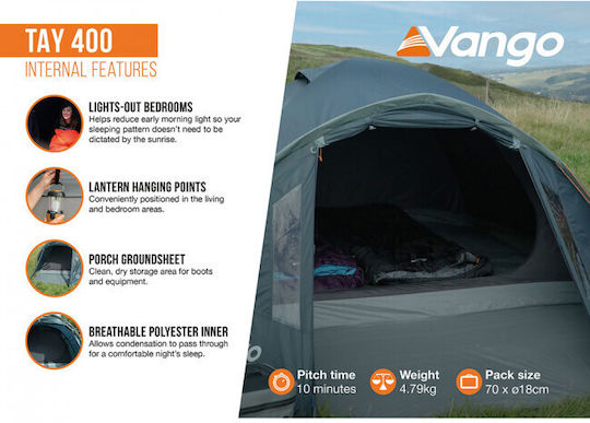 Vango Tay 400 Camping Tent Igloo Blue With Double Cloth 3 Seasons For 4 People 300x250x140cm