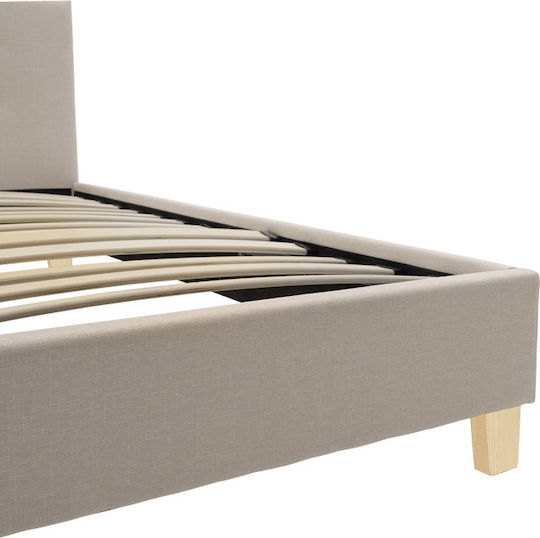 Mago Bed Double Upholstered with Fabric Ecru Shade for Mattress 140x200cm