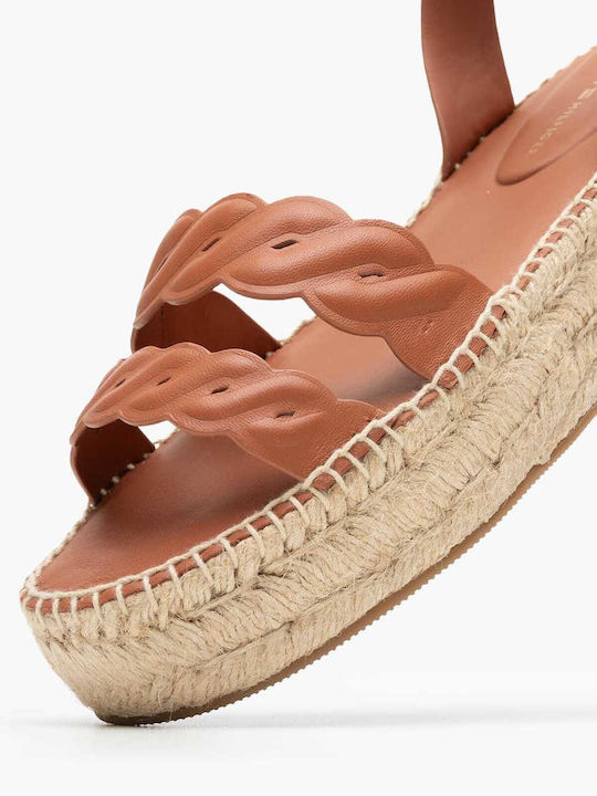 Women's Leather Ankle Strap Platforms Tabac Brown