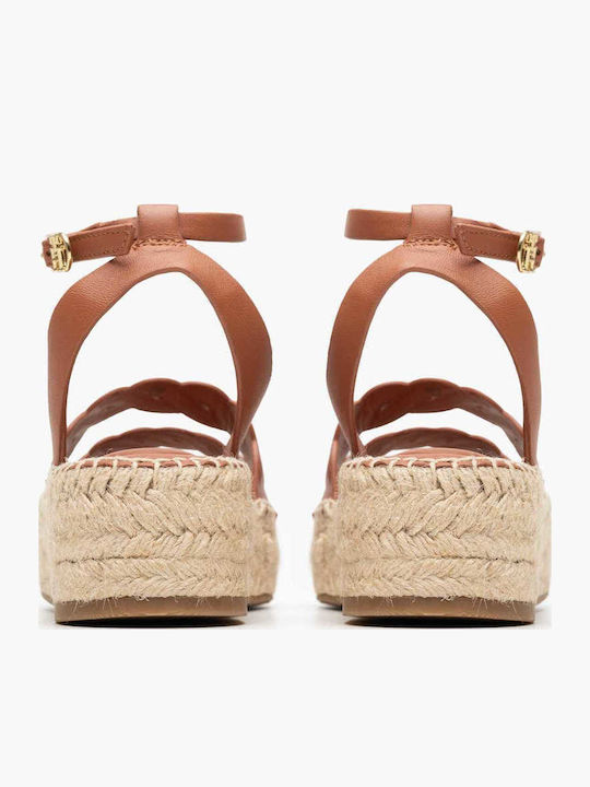 Women's Leather Ankle Strap Platforms Tabac Brown
