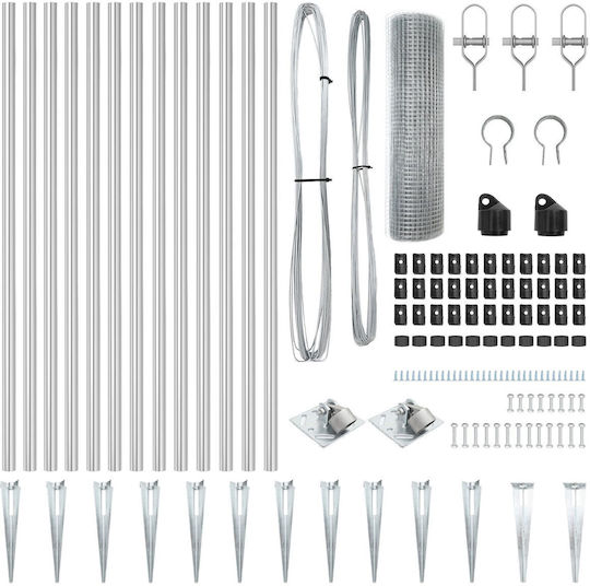 vidaXL Wire Fencing Galvanized Set Silver 1x25m