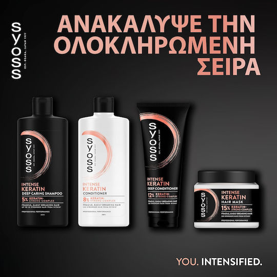 Syoss Keratin Blue Lotus Shampoos Reconstruction/Nourishment & Smoothing for Fragile, Αντι-Θραύση Hair 440ml