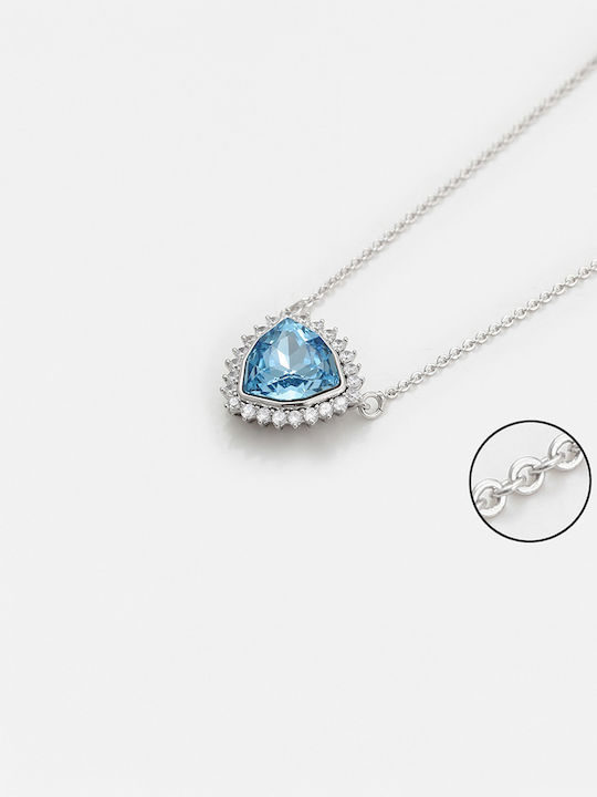 Chrysothemiss Women's Necklace Blue Shield Light Blue Stone & Zircon Platinum Plating