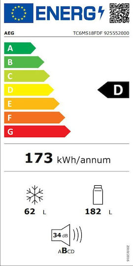 AEG Εντοιχιζόμενος Ψυγειοκαταψύκτης 244lt Total NoFrost Υ176.9xΠ55.7xΒ54.9εκ. TwinTech 6000