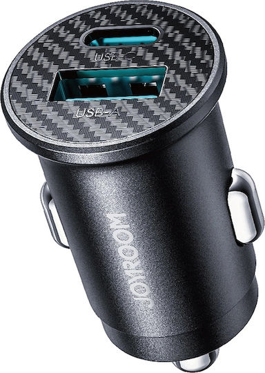 Joyroom JR-CCN16 Mini Φορτιστής Αυτοκινήτου 15W 3A με Θύρες: 1xUSB 1xType-C Μαύρο Χρώμα