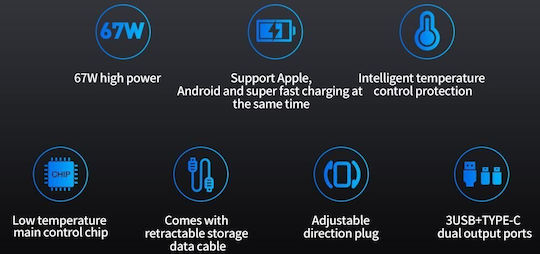 XO Зарядно за кола 104W с Портове: 1xUSB 1xType-C заедно с Кабел Lightning / Type-C Сив Цвят