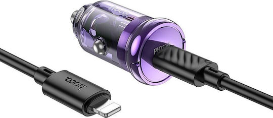 Hoco Auto-Ladegerät 30W Schnellladung mit einem Anschluss: 1xType-C mit Kabel Typ-C,TC-TC Lila Farbe