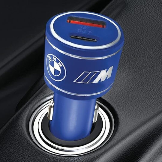 BMW Auto-Ladegerät 20W Schnellladung mit Anschlüssen: 1xUSB 2xType-C Schwarz Farbe