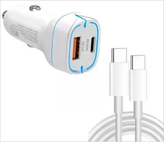 38w Pd20w + Qc3.0 Usb Car Charger cu cablu de date de la Usb la Micro Usb, lungime: 1m (alb)