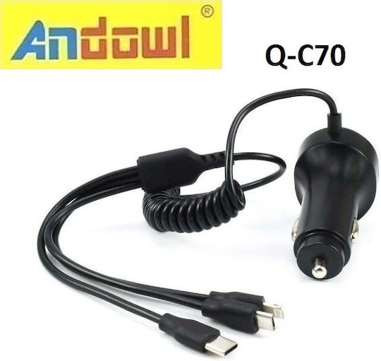 Andowl Three To One Fast Charger Φορτιστής Αυτοκινήτου 1A Γρήγορης Φόρτισης με μία Θύρα: 1xUSB Μαύρο Χρώμα