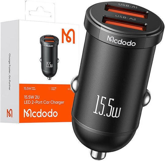 Mcdodo Cc-2950 Car Charger 15.5W 1A with Ports: 2xUSB Black Color