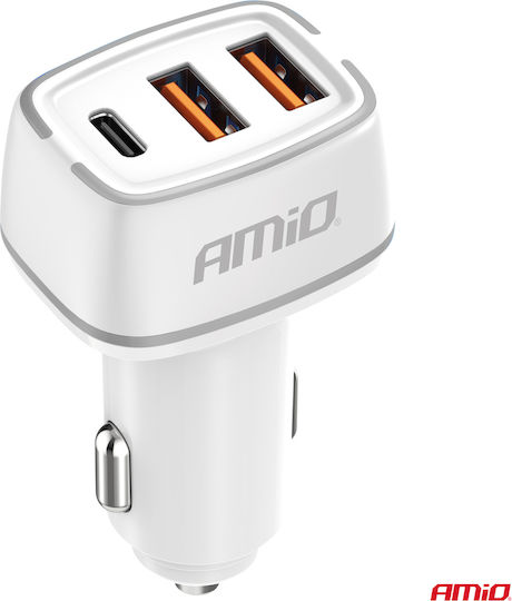 AMiO Încărcător Auto 32W Încărcare Rapidă cu Porturi: 2xUSB 1xType-C Alb Culoare